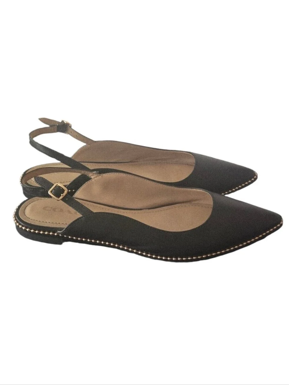 COACH Black Vae Leather Slingback Flats Skimmers Studded Size 8B - Picture 2 of 7